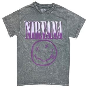 Nirvana T-Shirt Daze Confused Smile Vintage Acid Tie Dye Wash Grey Purple Tee